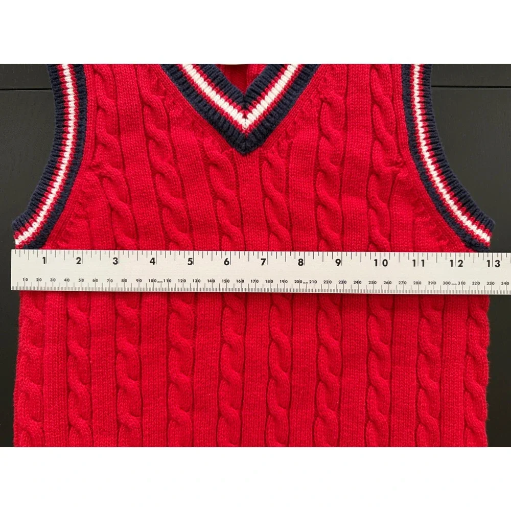 Janie and Jack Cable-Knit Sweater Vest Boys Size 7 Red/‎ Navy Cotton Preppy